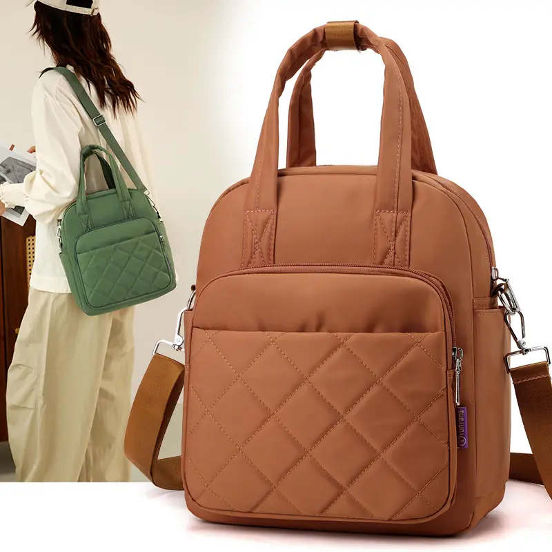 Women's Black Nylon Shoulder Bag with Zip Pockets — feature 3