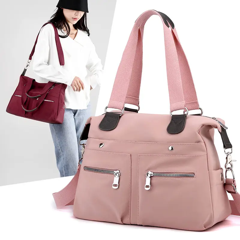 Women's Black Nylon Shoulder Bag with Zip Pockets — feature 8