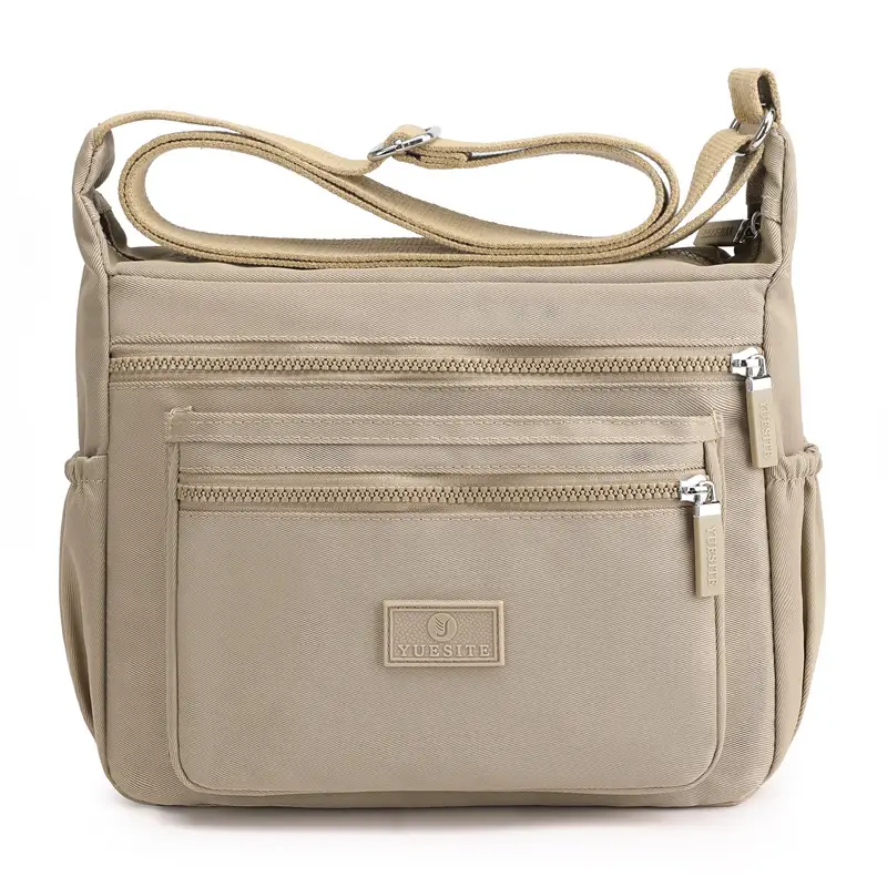 Women's Black Nylon Shoulder Bag with Zip Pockets