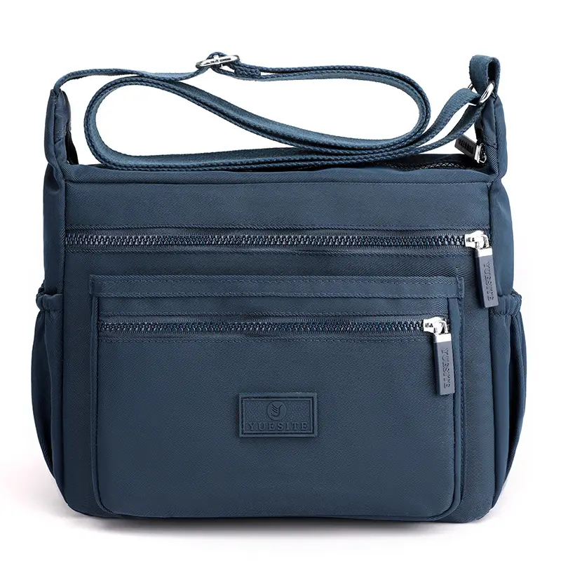 Women's Black Nylon Shoulder Bag with Zip Pockets