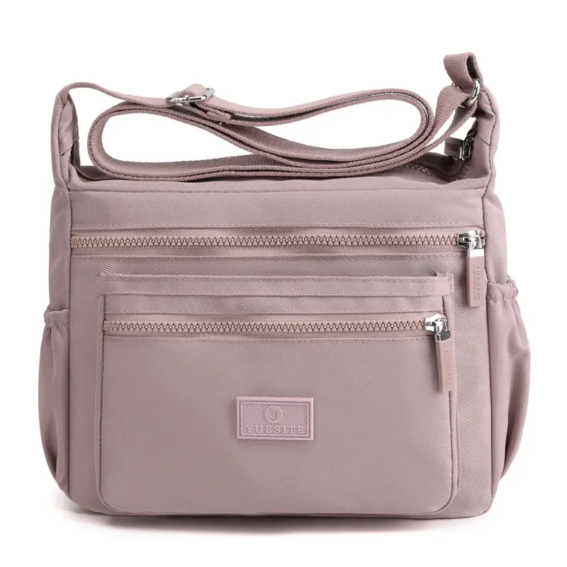 Women's Black Nylon Shoulder Bag with Zip Pockets