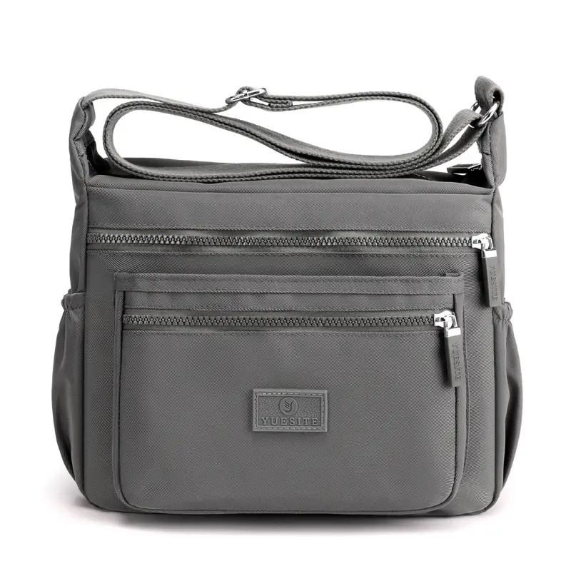 Women's Black Nylon Shoulder Bag with Zip Pockets