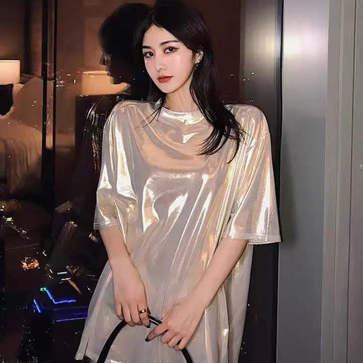 Women's Shiny T-Shirt Spring 2025 Loose Fit - Image 5