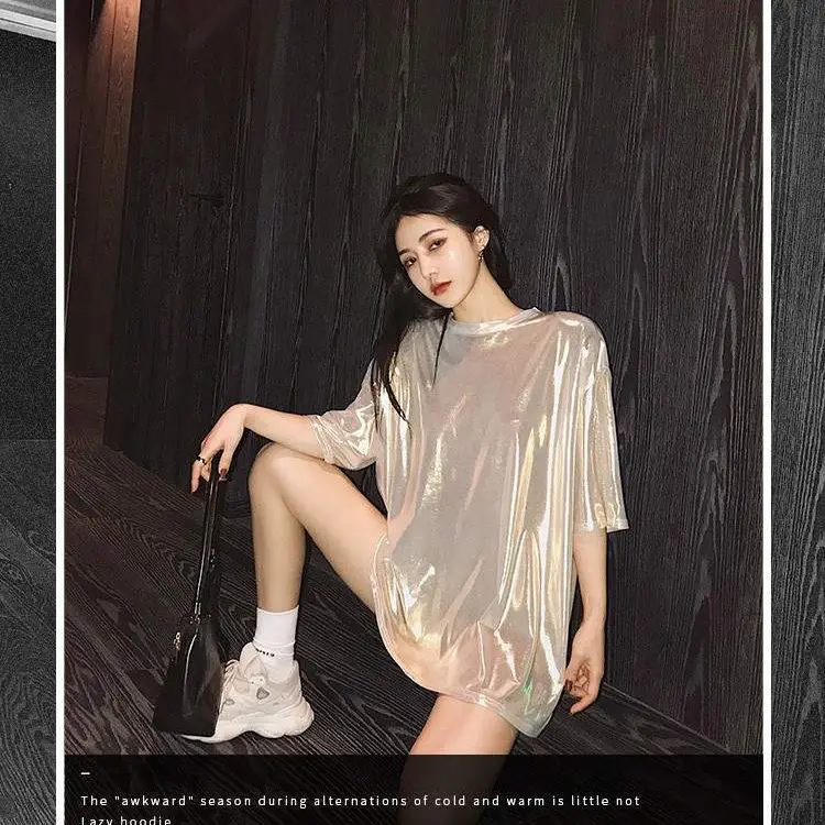 Women's Shiny T-Shirt Spring 2025 Loose Fit - Image 8
