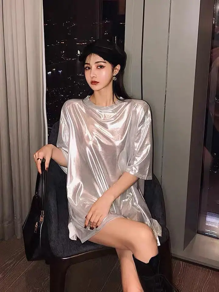 Women's Shiny T-Shirt Spring 2025 Loose Fit — feature 1