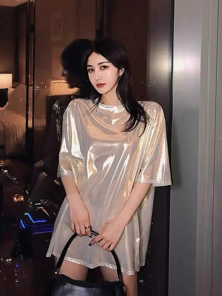 Women's Shiny T-Shirt Spring 2025 Loose Fit — feature 3