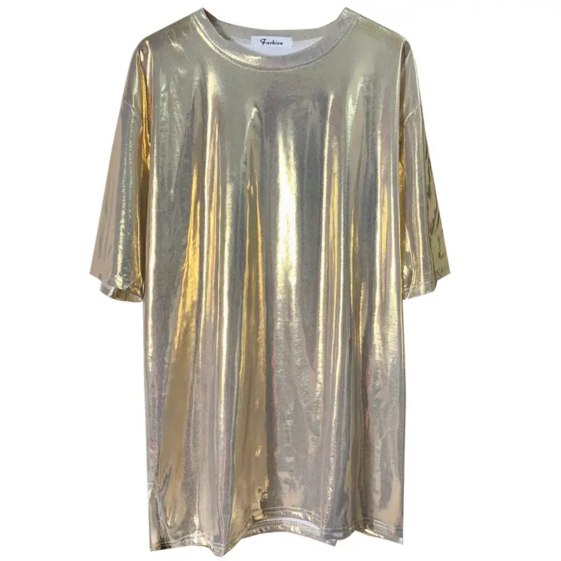 Plus Size Shiny Silver T-Shirt 2025 Summer - Image 9