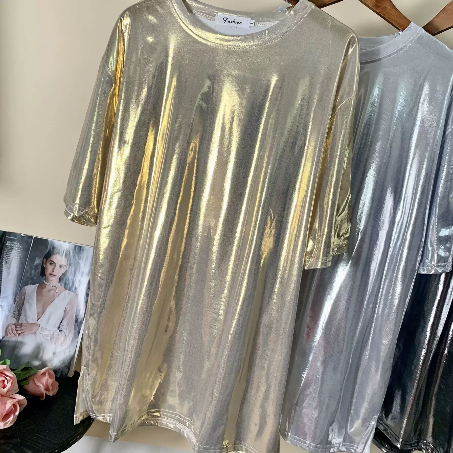 Plus Size Shiny Silver T-Shirt 2025 Summer — feature 5