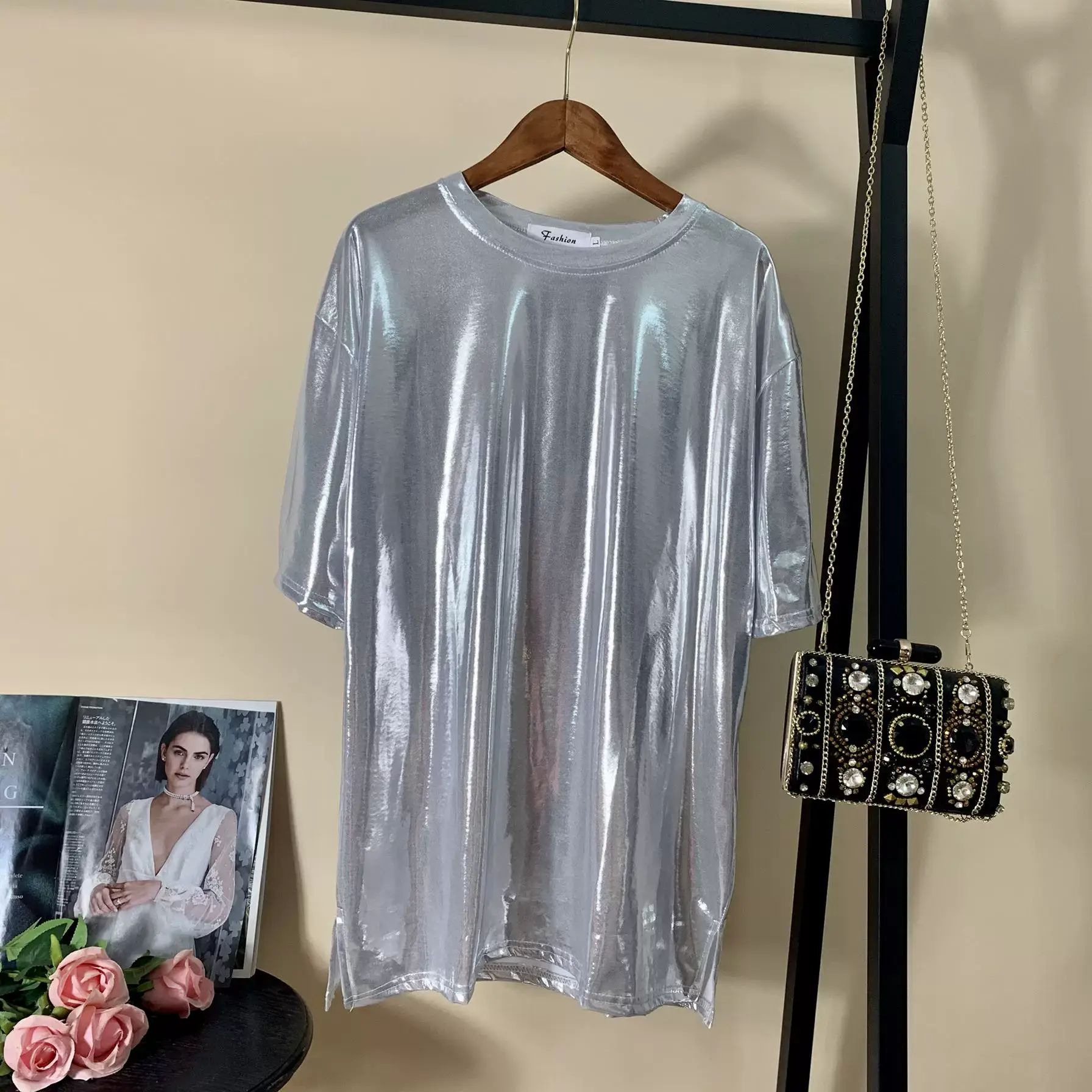 Plus Size Shiny Silver T-Shirt 2025 Summer — feature 7