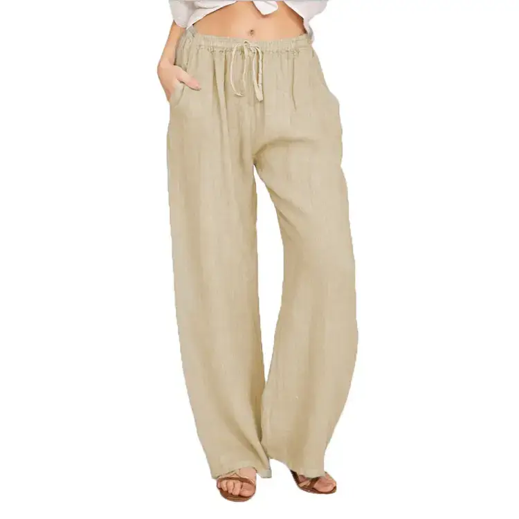 Plus Size Women's Loose Wide Leg Pants Cotton Linen High Waist - Image 2
