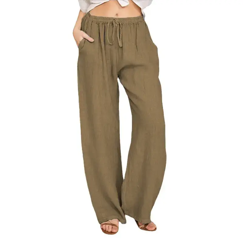 Plus Size Women's Loose Wide Leg Pants Cotton Linen High Waist - Image 11