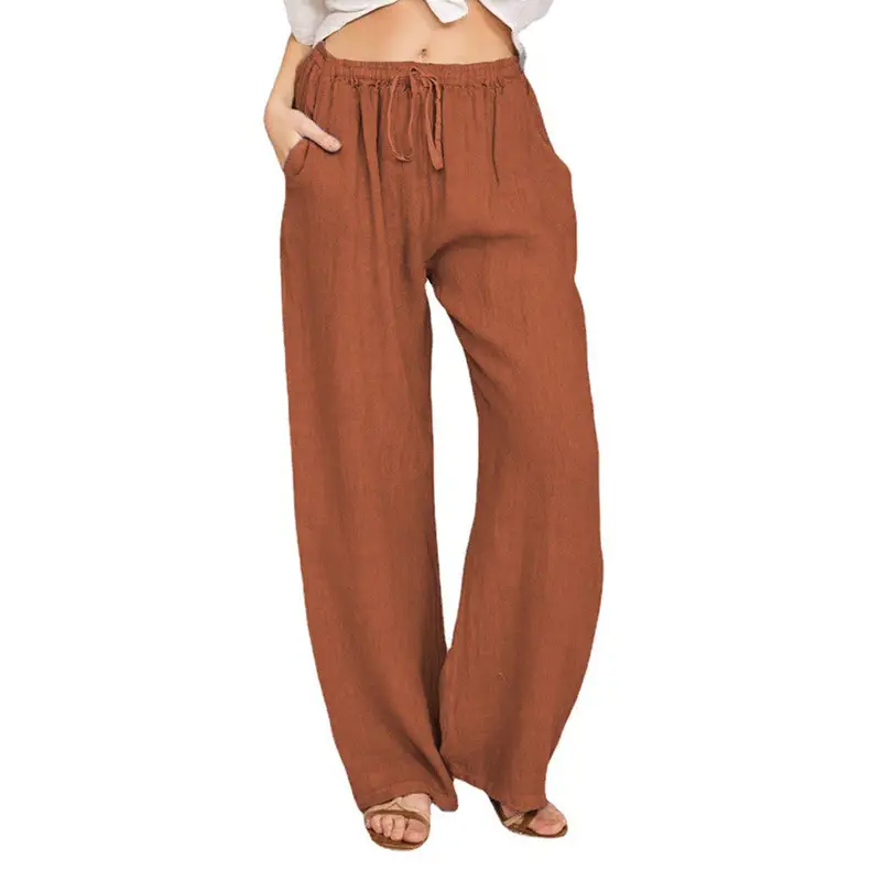 Plus Size Loose Cotton Linen Pants Brown