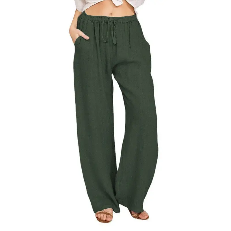Plus Size Loose Cotton Linen Pants Brown