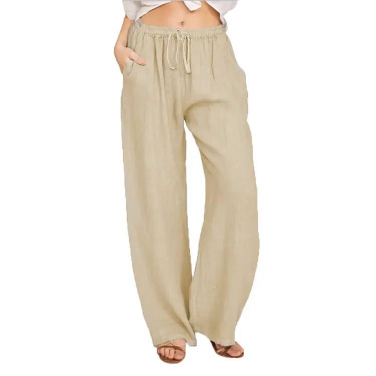 Plus Size Loose Cotton Linen Pants Brown