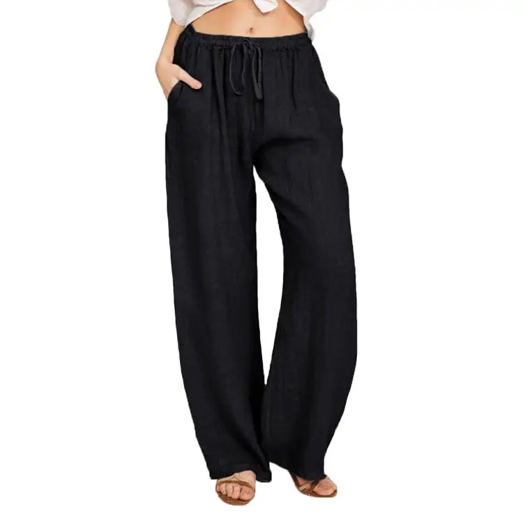 Plus Size Loose Cotton Linen Pants Brown