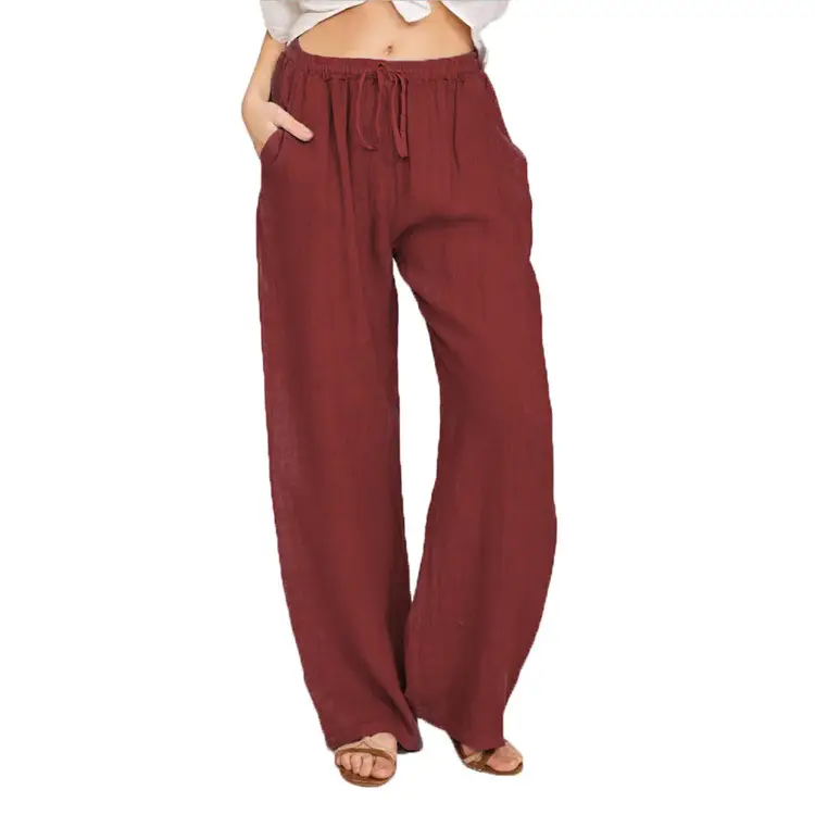 Plus Size Loose Cotton Linen Pants Brown