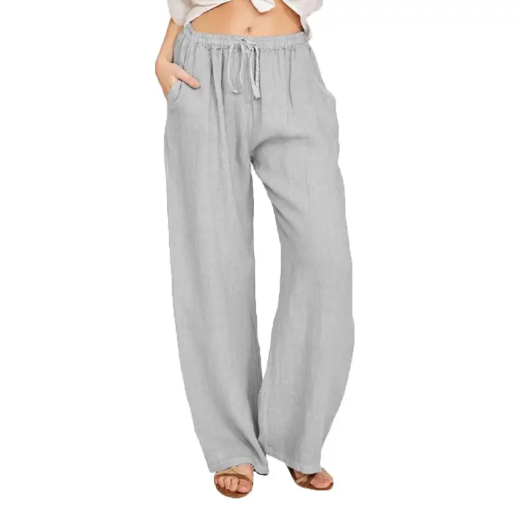 Plus Size Loose Cotton Linen Pants Brown