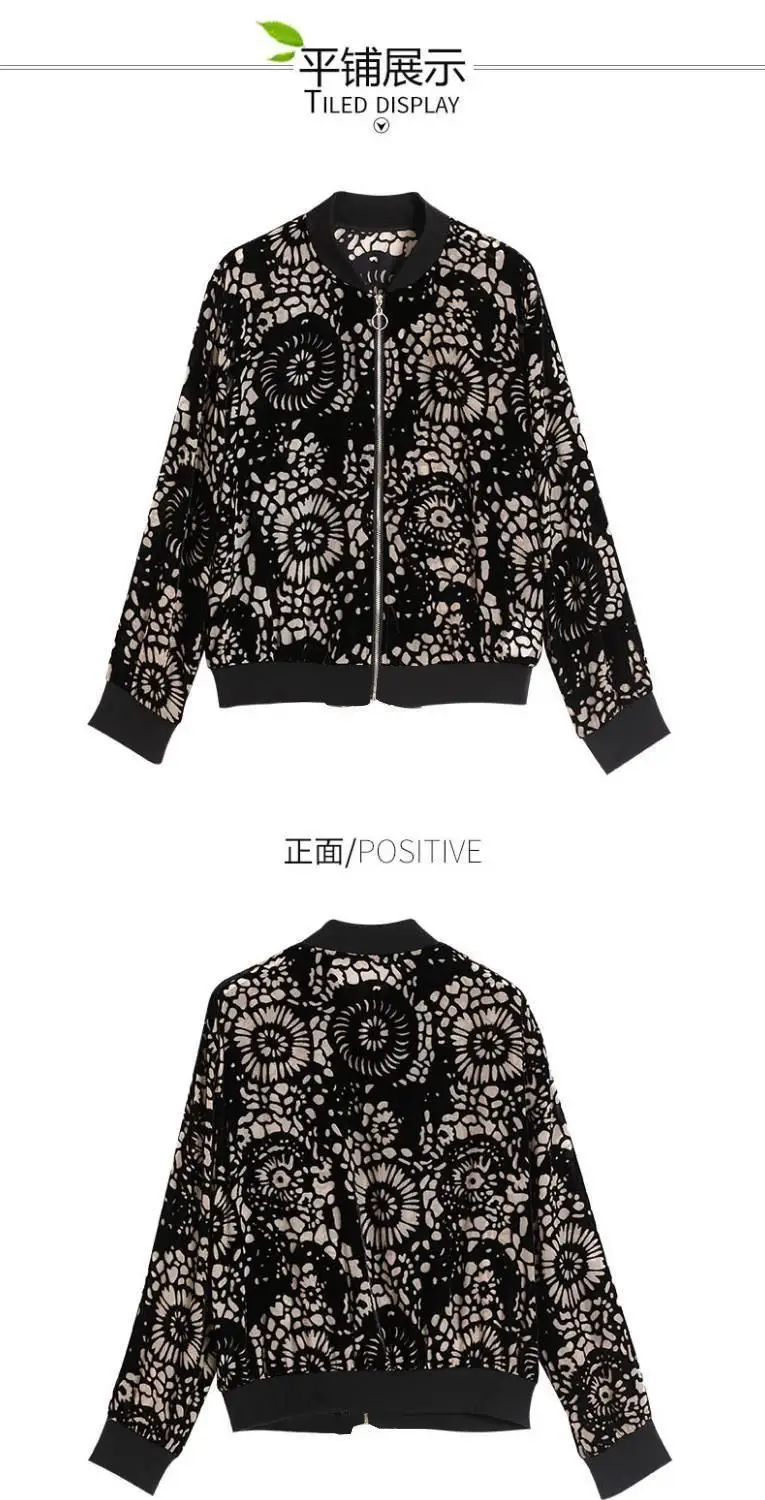 Black Floral Velvet Bomper Jacket for Women — feature 12