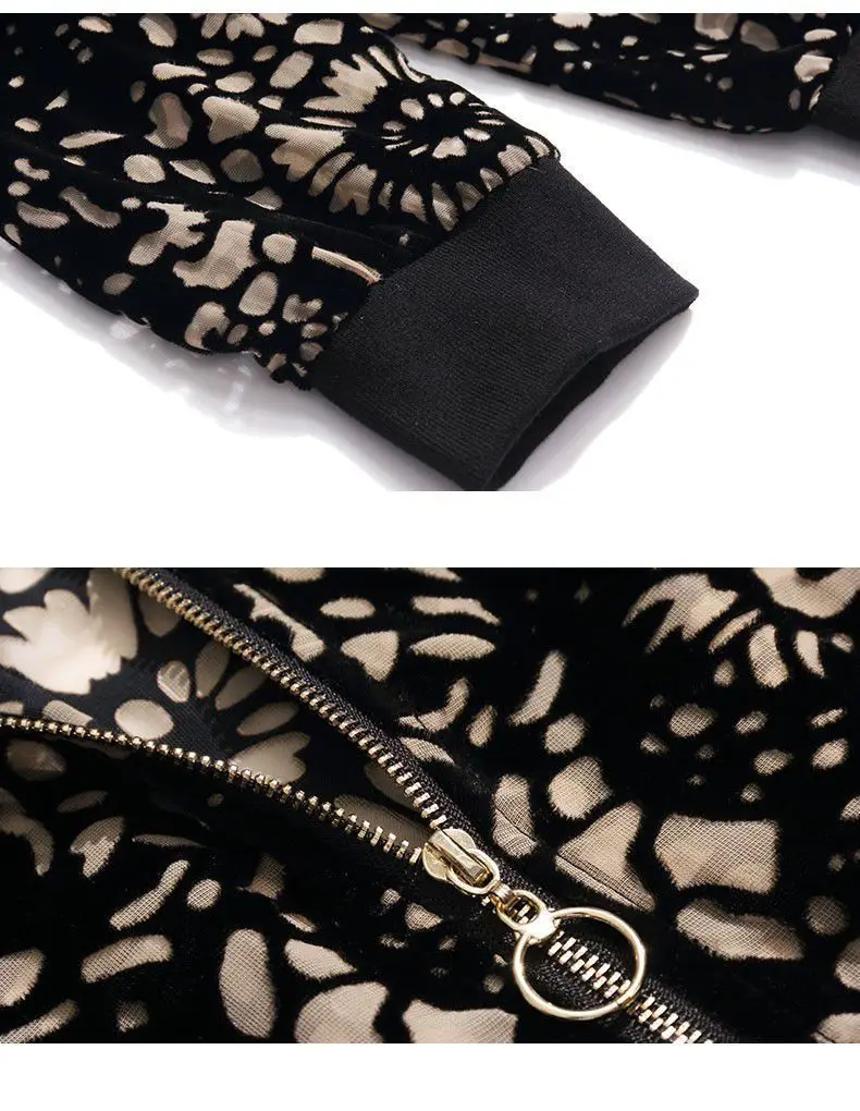Black Floral Velvet Bomper Jacket for Women — feature 14