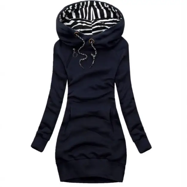 Black Zipper Hooded Long Sleeve Women's Coat