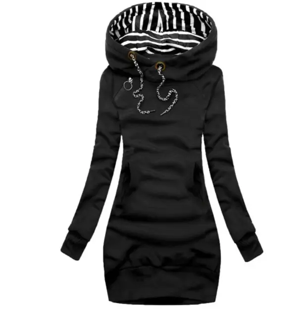 Black Zipper Hooded Long Sleeve Women's Coat