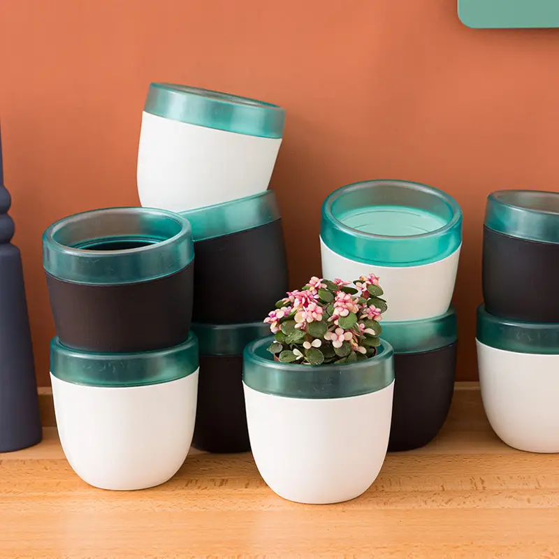 Self-Watering No-Watering Storage Flower Pot Lazy Watering Green Radish Resin Plastic Succulent Pot Self-Absorbing Water