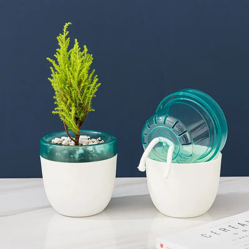 Self-Watering No-Watering Storage Flower Pot Lazy Watering Green Radish Resin Plastic Succulent Pot Self-Absorbing Water