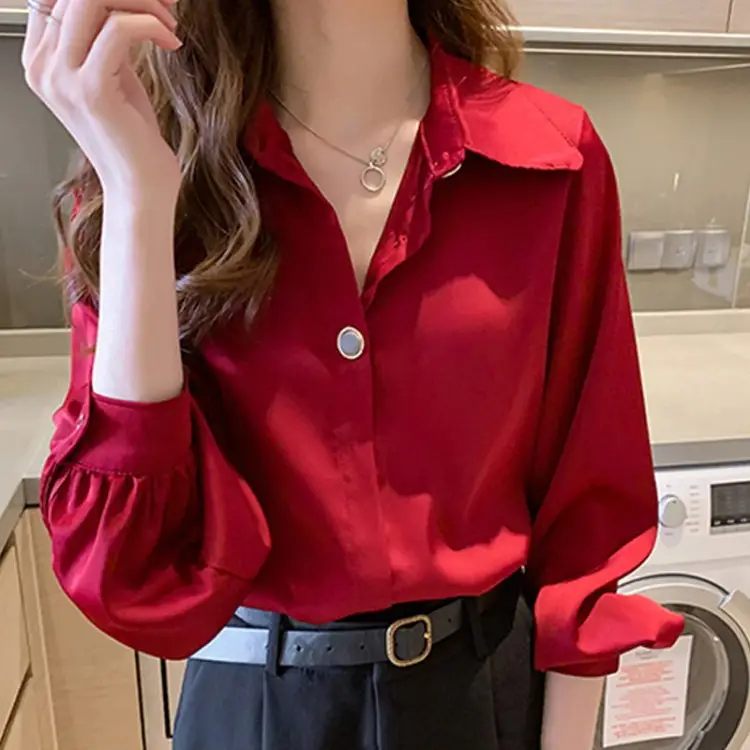 Women Chiffon Long Sleeve Shirt Red 2026 - Image 4
