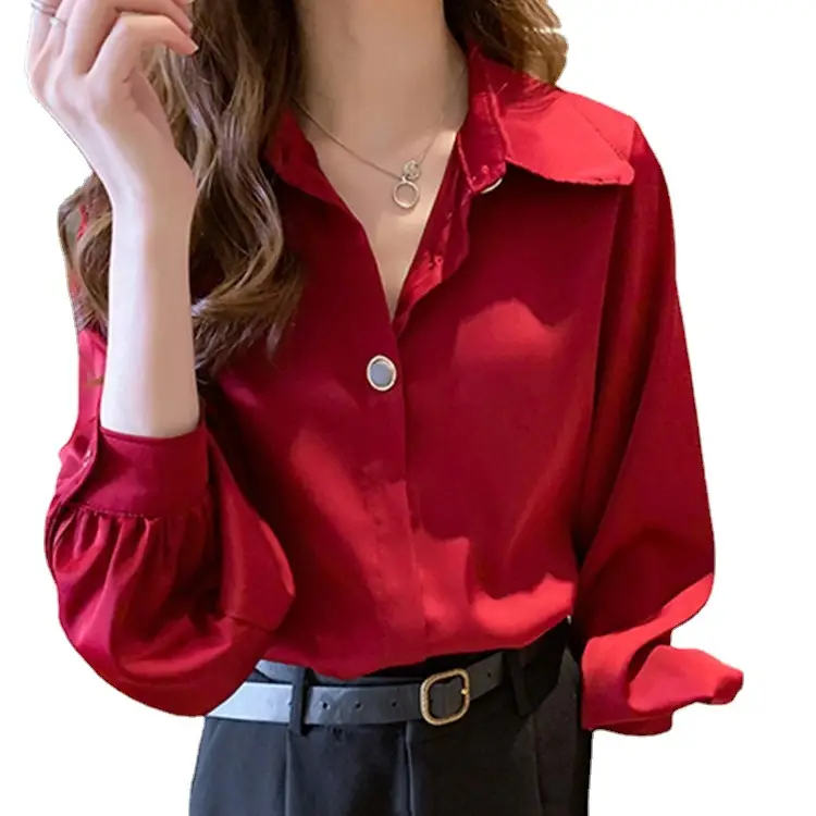 Women Chiffon Long Sleeve Shirt Red 2026 - Image 7