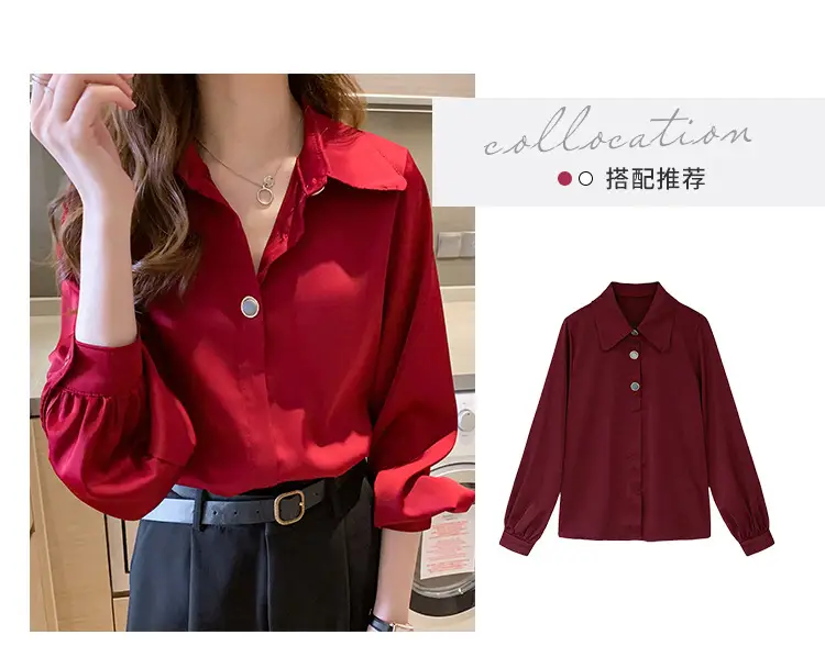 Women Chiffon Long Sleeve Shirt Red 2026 — feature 5