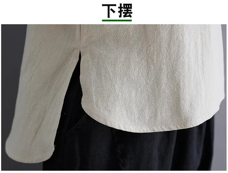 Women Black Flap Pocket Button Collar Shirt Cotton Linen — feature 24