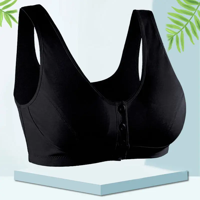 Old People's Front Buckle Bra Mother's Underwear Women's Vest-style Pure Cotton Non-steel Ring Gathering Middle-aged and Old People's Large Size Thin Bra - Image 2