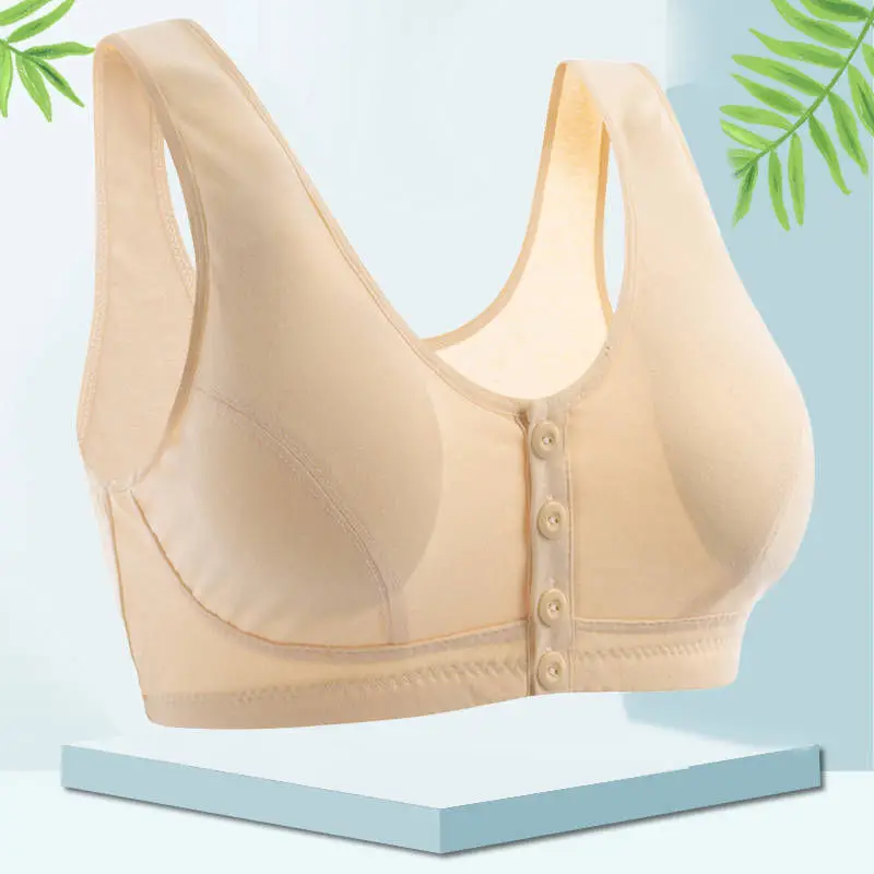 Old People's Front Buckle Bra Mother's Underwear Women's Vest-style Pure Cotton Non-steel Ring Gathering Middle-aged and Old People's Large Size Thin Bra - Image 3