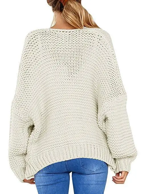 Women's Thick Needle Twist Knit Cardigan Grey Mid Length