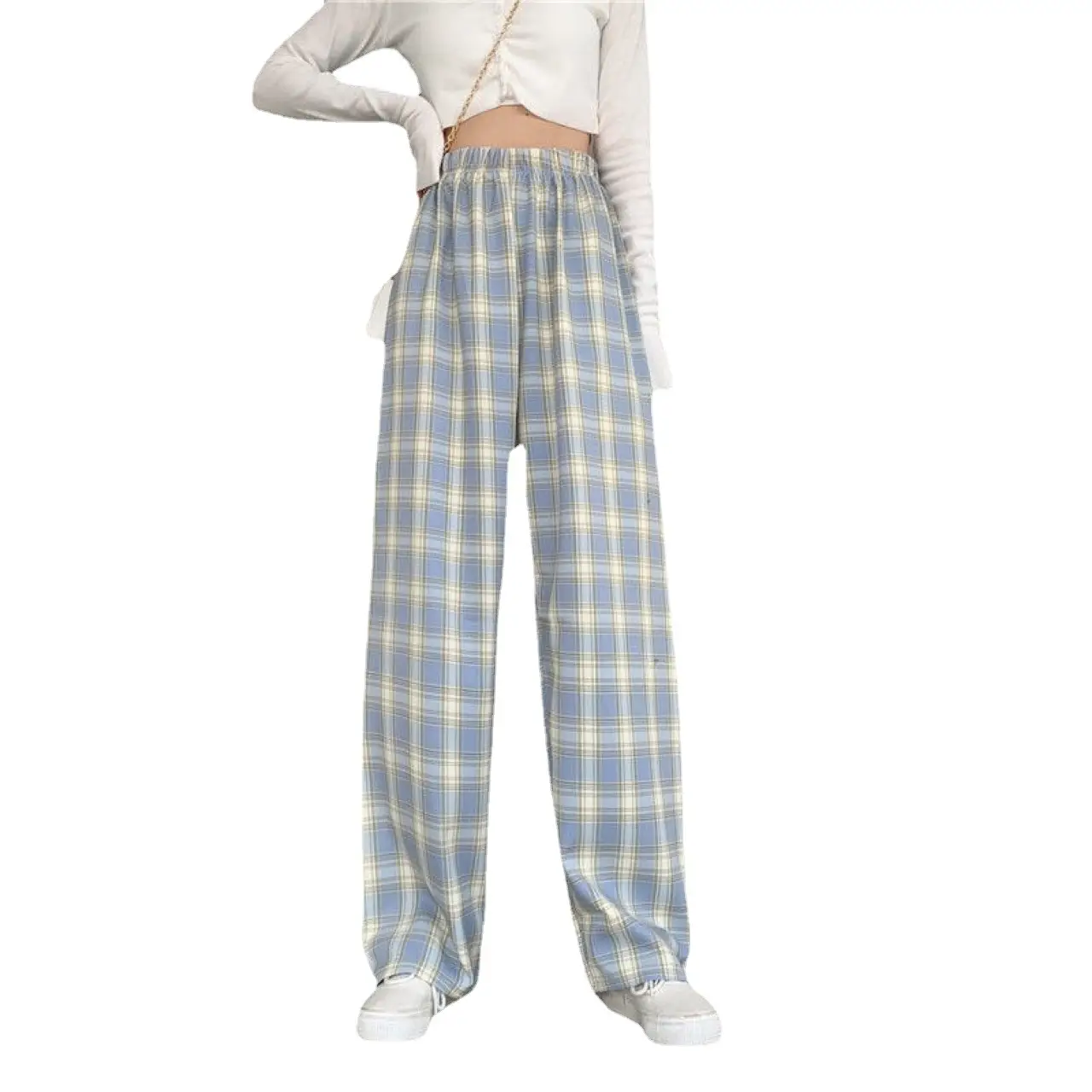 Women Plaid Wide Leg Pants High Waist Slimming 2025 - Image 14