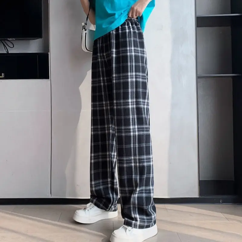 Women Plaid Wide Leg Pants High Waist Slimming 2025 - Image 3