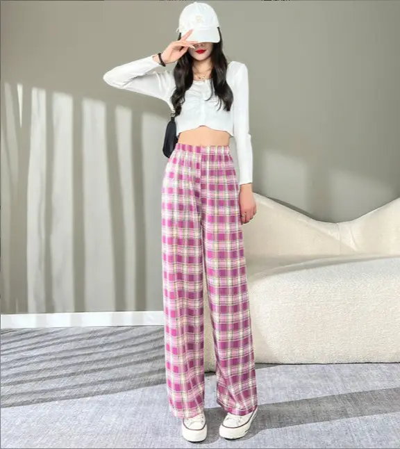 Women Plaid Wide Leg Pants High Waist Slimming 2025 - Image 9