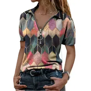 Women's 2023 V-Neck Zipper T-Shirt Orange — feature 8