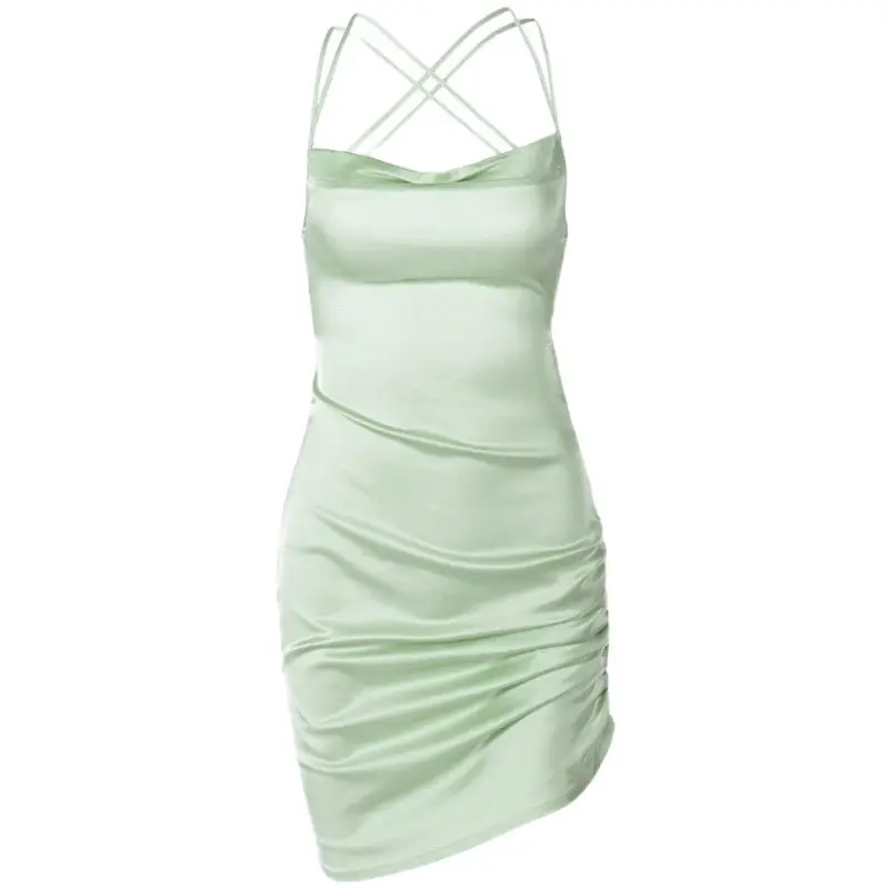 Pink Satin Strapless Hip Skirt Dress for Women - Image 15