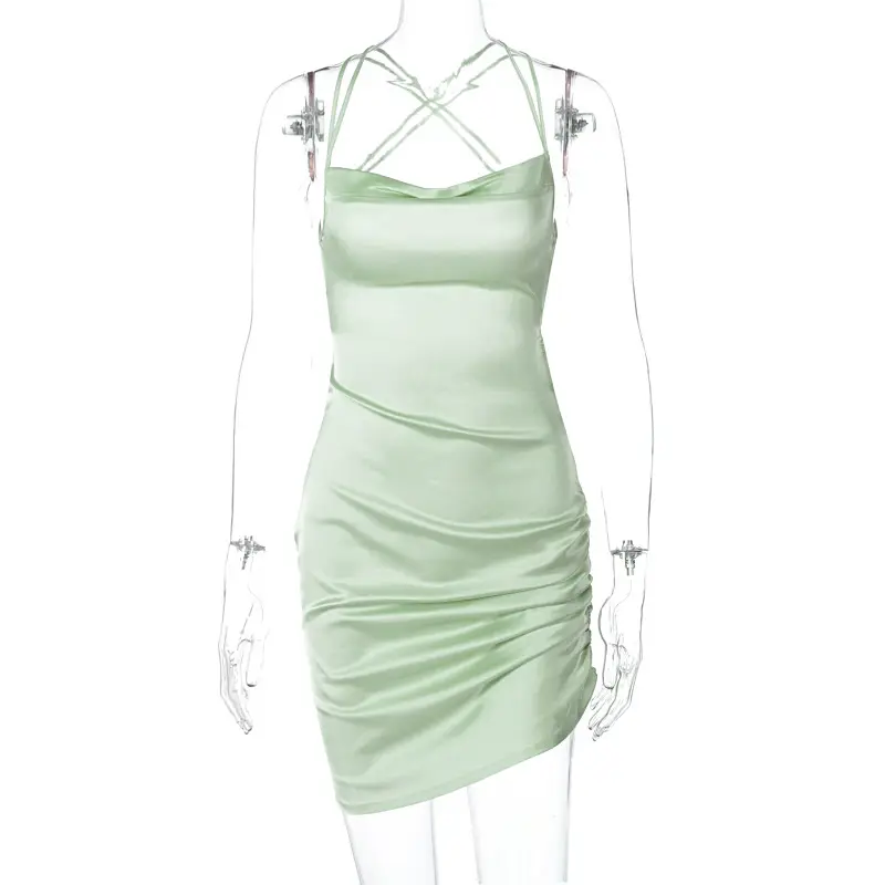 Pink Satin Strapless Hip Skirt Dress for Women — feature 6