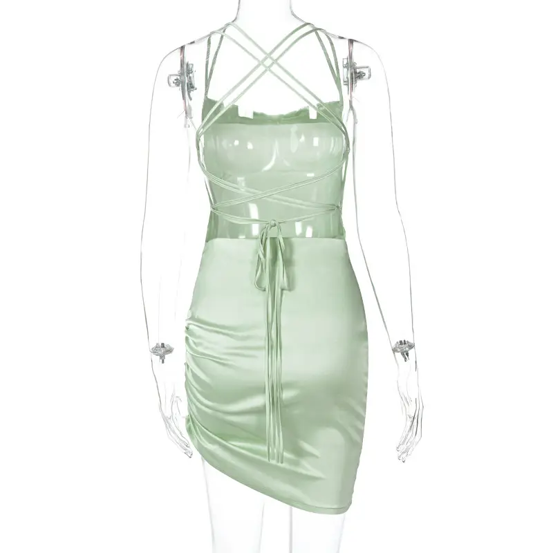 Pink Satin Strapless Hip Skirt Dress for Women — feature 8