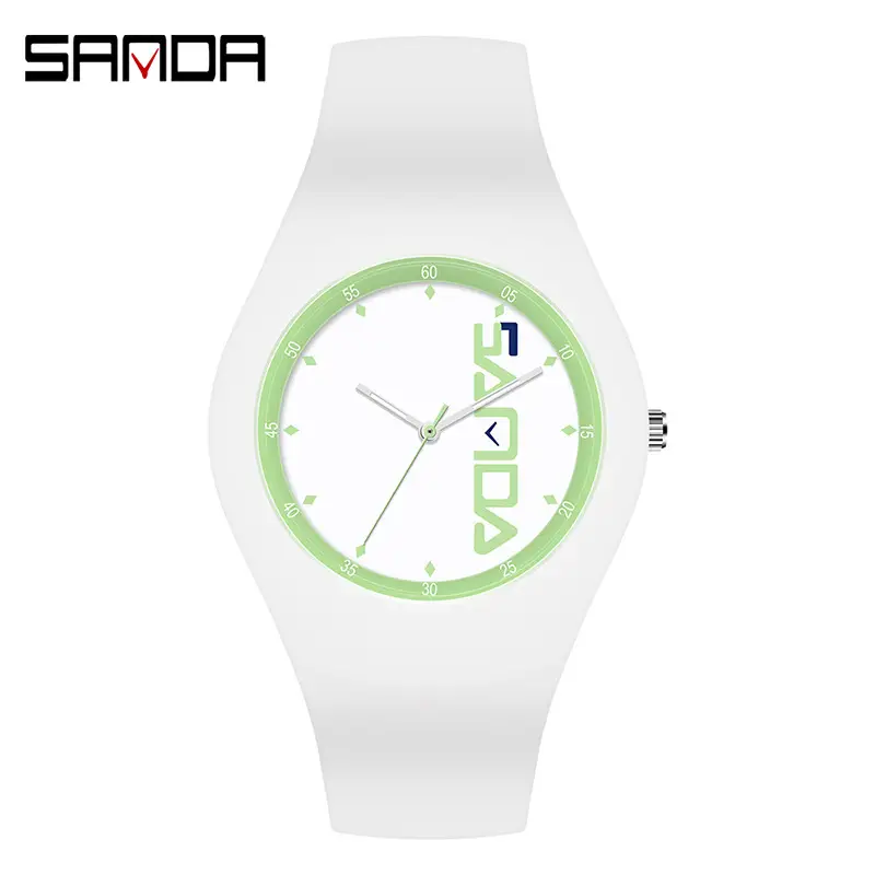 Sanda Waterproof Black Quartz Watch with Red Dial