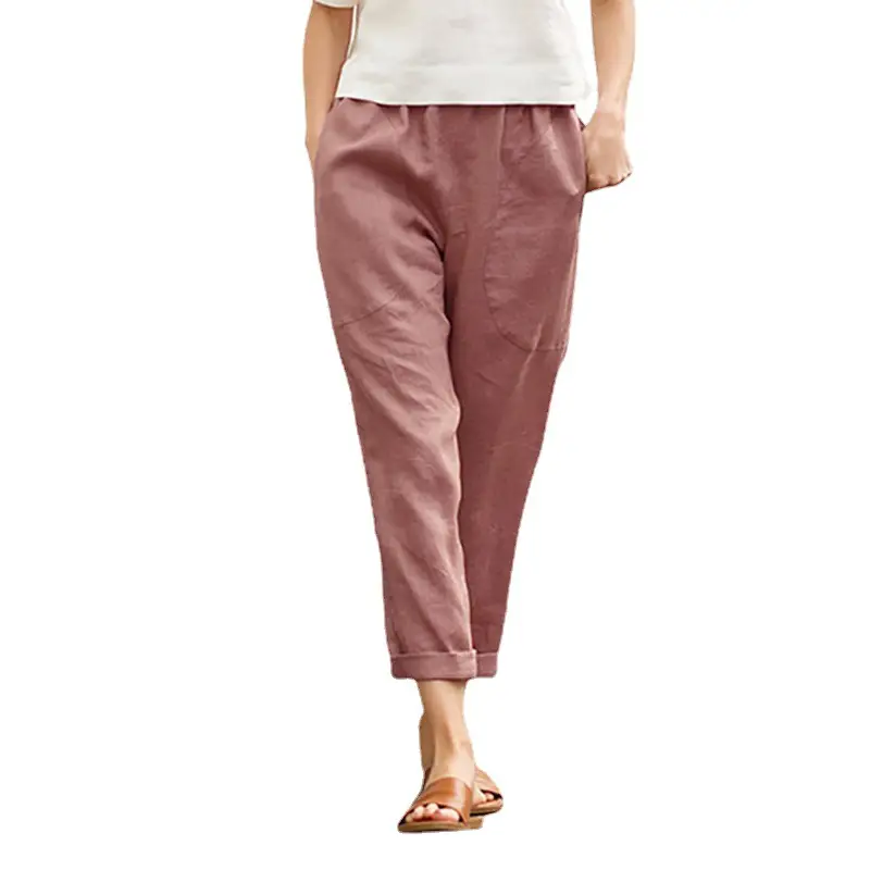 Women's Solid Color Straight Pants Cotton Linen Casual Pants - Image 10