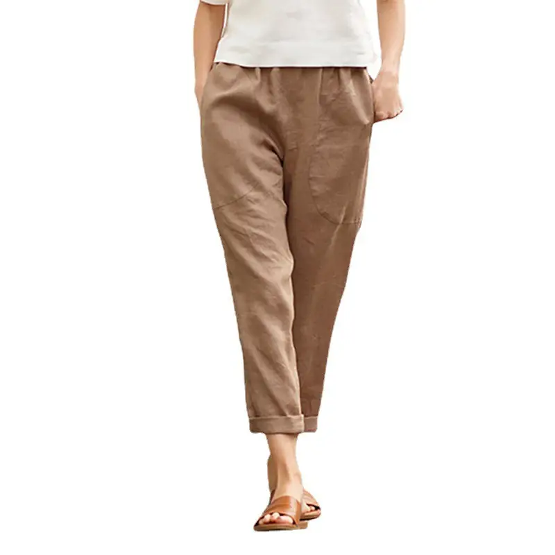Women's Solid Color Straight Pants Cotton Linen Casual Pants - Image 2