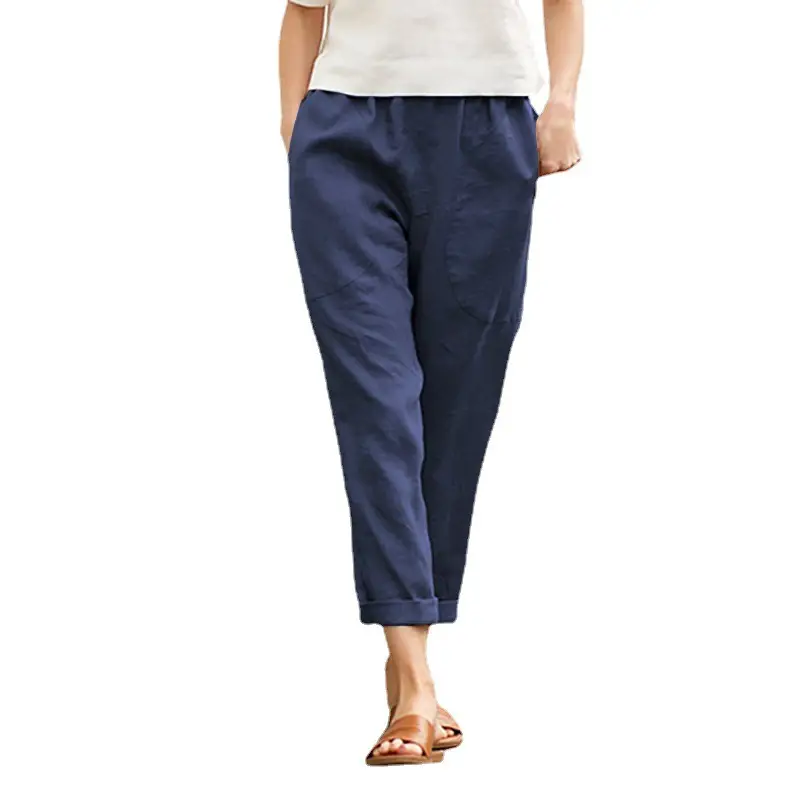 Women's Solid Color Straight Pants Cotton Linen Casual Pants - Image 6