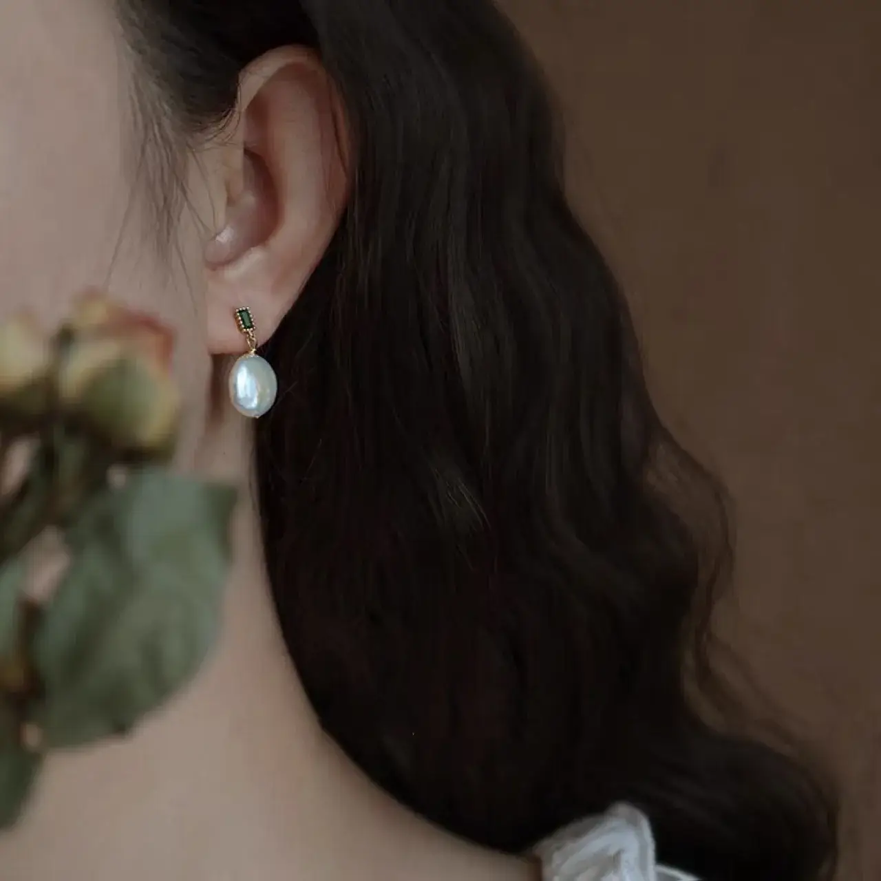 Natural Baroque Pearl Earrings Women's Gold Plated
