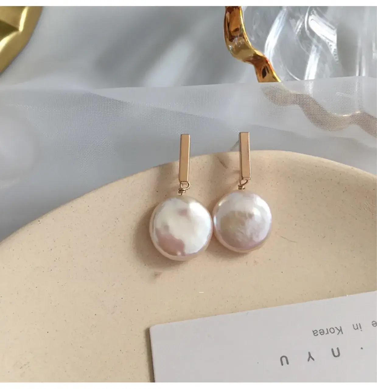 Natural Baroque Pearl Earrings Women's Gold Plated