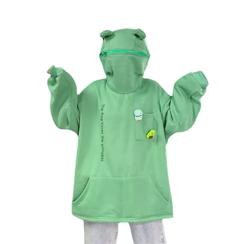 Women Korean Hoodie Set Green White Fleece Lined - Image 8