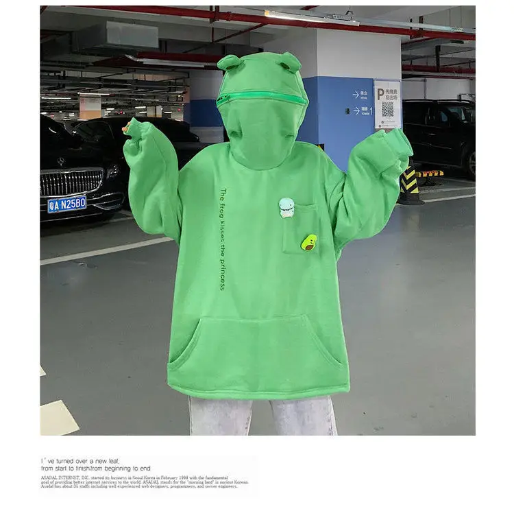 Women Korean Hoodie Set Green White Fleece Lined — feature 14