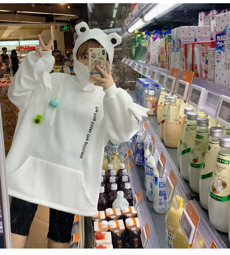 Women Korean Hoodie Set Green White Fleece Lined — feature 21